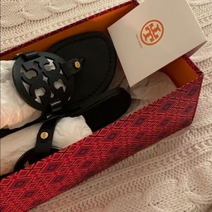 Black Tory Burch Miller vegan leather sandals